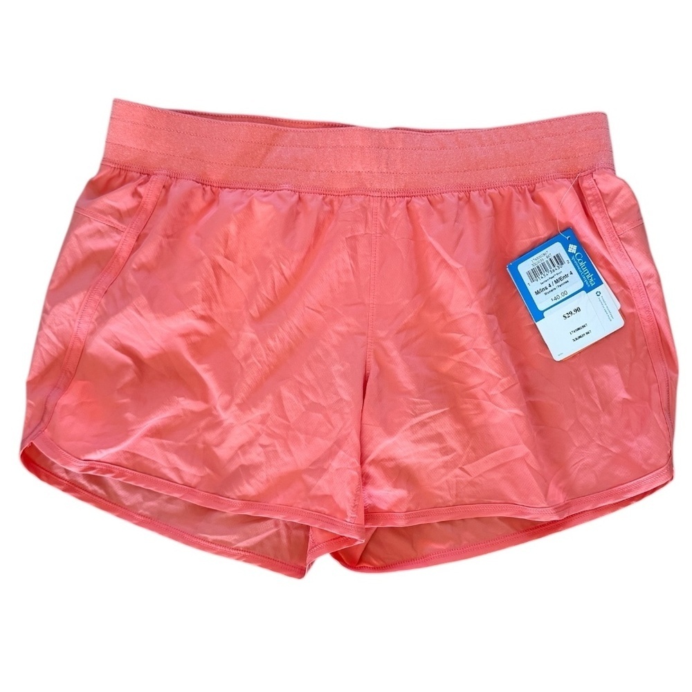 NWT Columbia Women Active Shorts MED 4” Santiam Pass Pink Nylon Outdoor Running
